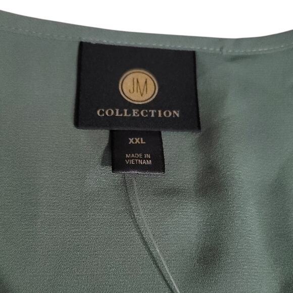 JM Collection Green V-Neckline Grommet-Trim Top XXL - Picture 11 of 12